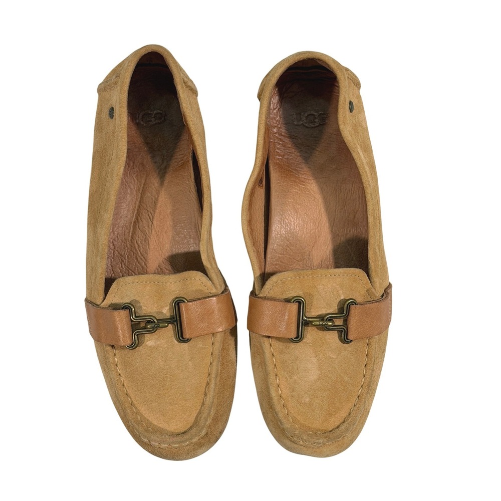 UGG Tan Suede Leather Loafers Women's 6.5 Chestnut Flats Driving Moccasins